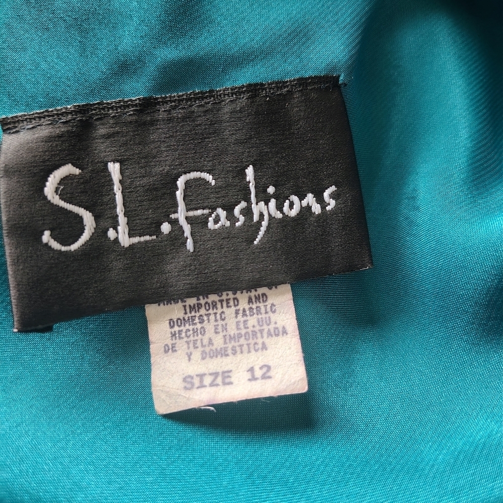 S. L. Fashions Dress; Size 12; Elegant Black and Teal Beaded Dress - Picture 10 of 11